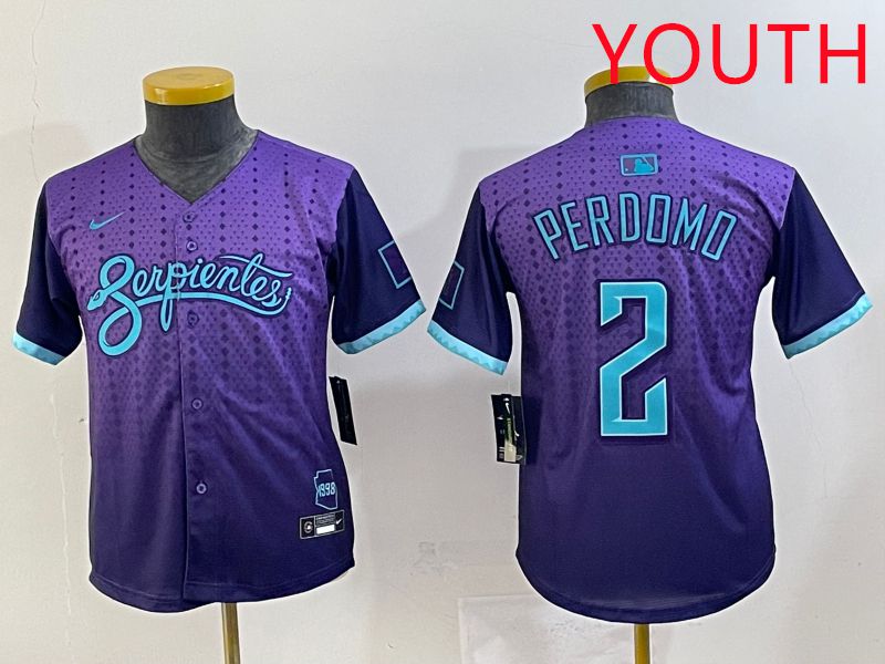 Youth 2025 Arizona Diamondback #2 Perdomo Purple Joint Name Nike MLB Jersey style 1->youth mlb jersey->Youth Jersey